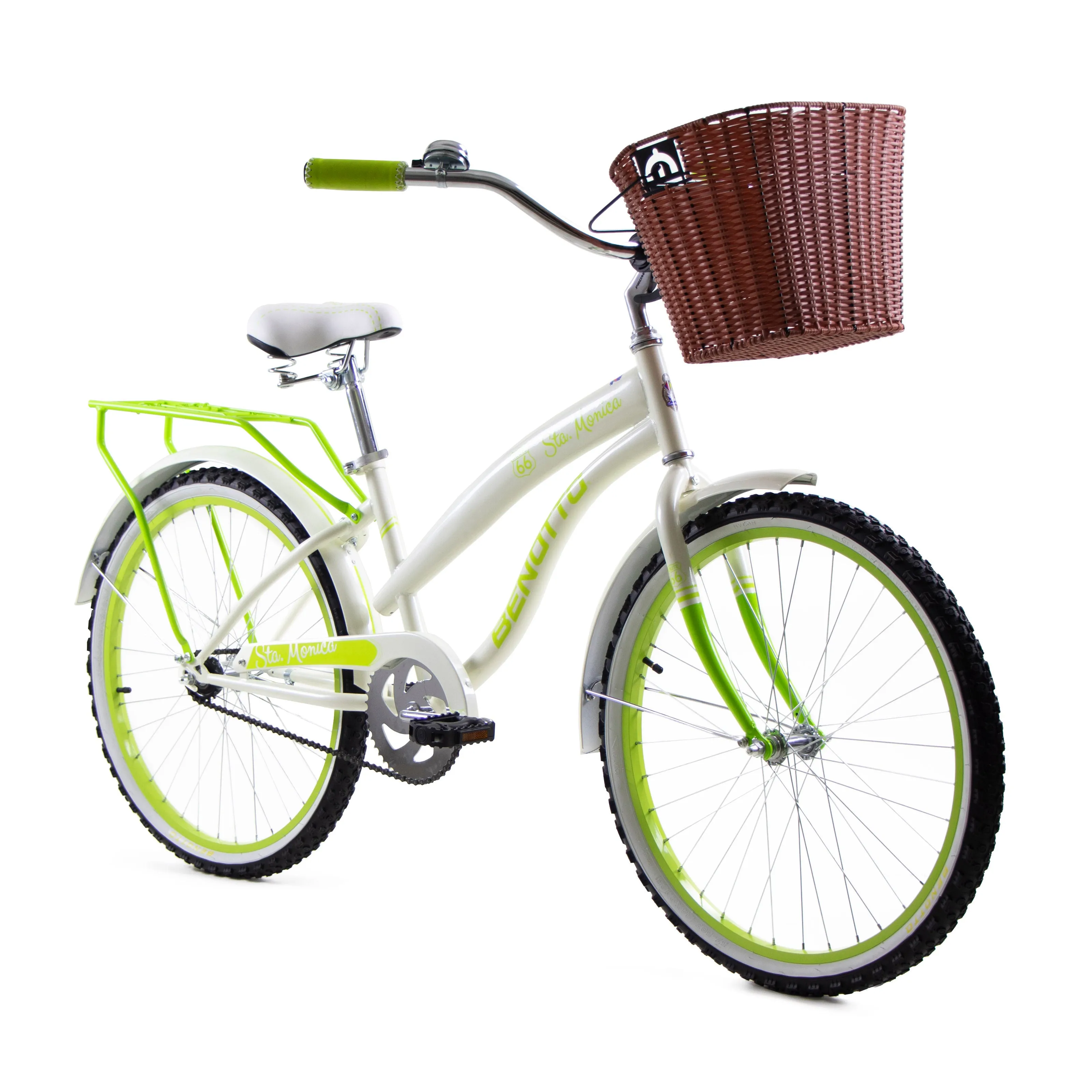 Bicicleta BENOTTO City STA. MONICA R24 1V. Mujer Frenos Contrapedal con Canastilla Acero Crema/Verde Claro Talla:UN