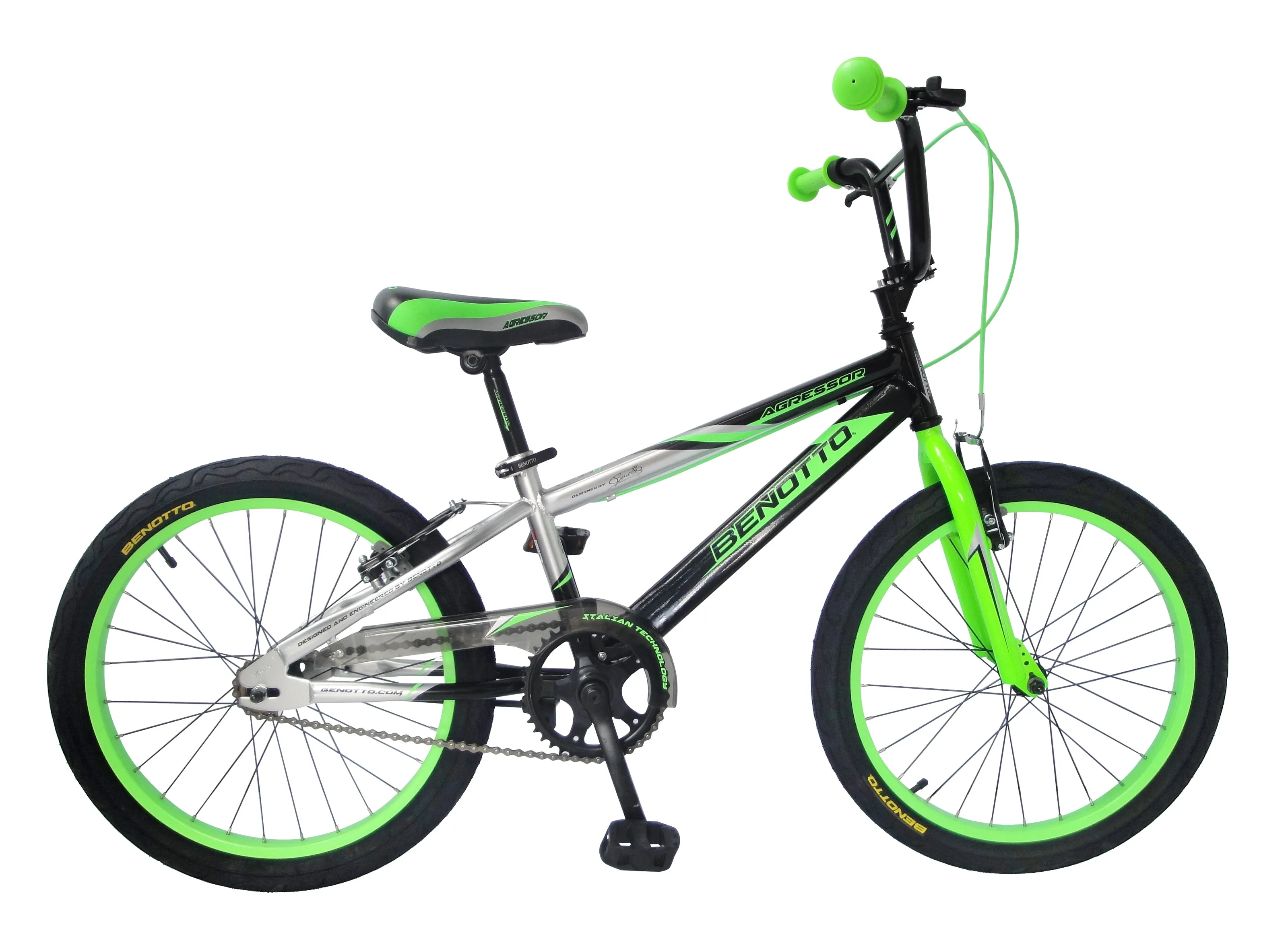 Bicicleta BENOTTO Cross AGRESSOR R20 1V. Nio Frenos 'V' Acero Negro/Gris/Verde Neon Talla:UN
