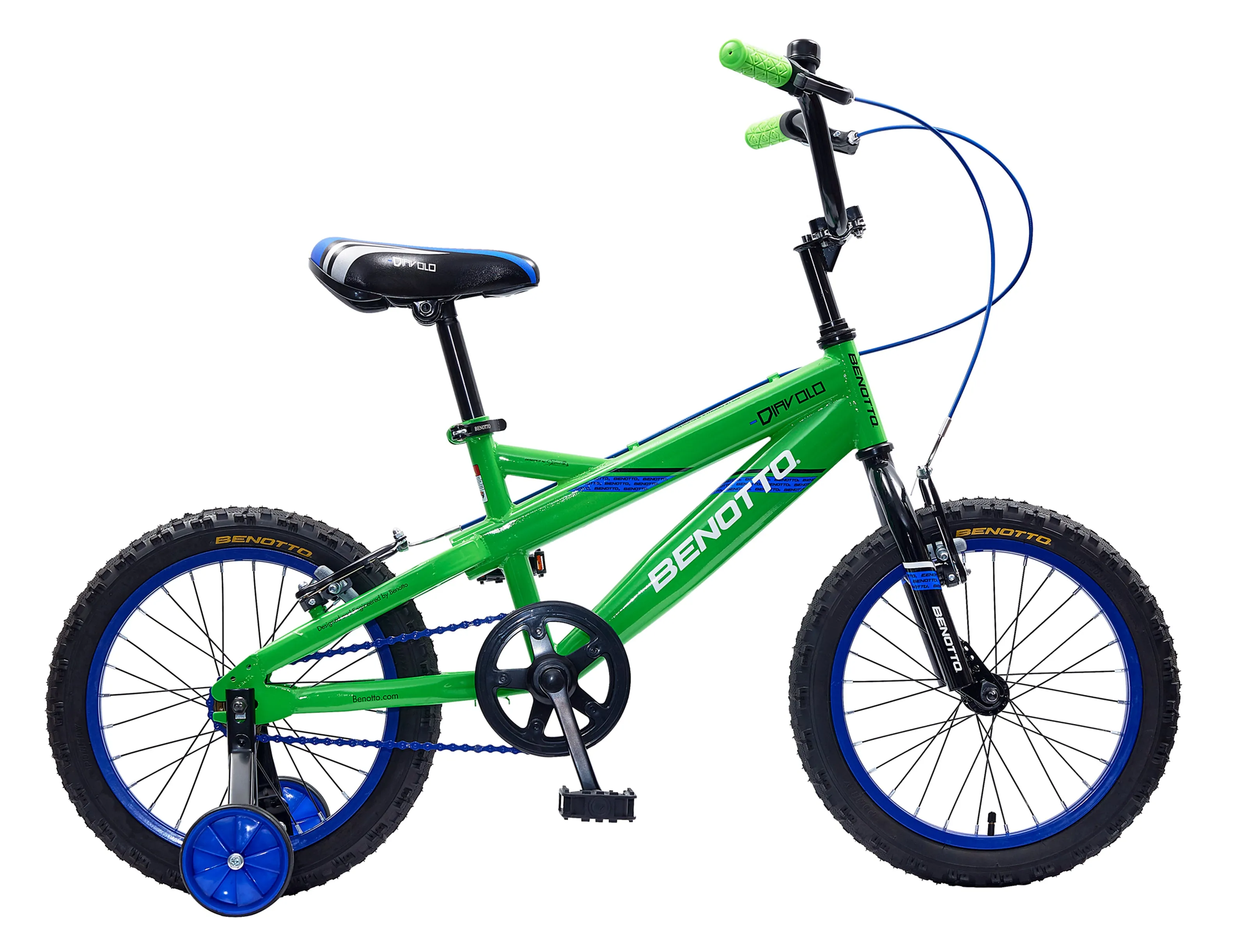 Bicicleta BENOTTO Cross DIAVOLO R16 1V. Nio Frenos 'V' Ruedas Laterales Acero Verde/Negro Talla:UN