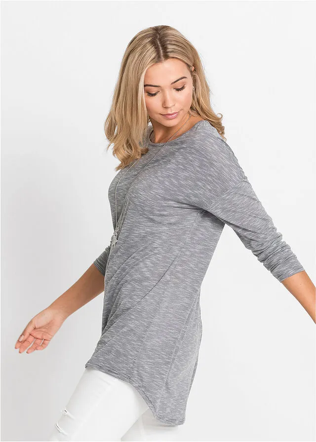 Camiseta de manga larga con aspecto jaspeado gris moteado
