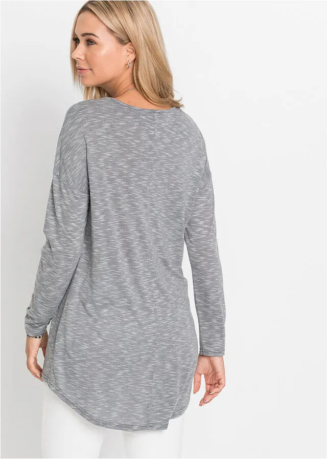 Camiseta de manga larga con aspecto jaspeado gris moteado