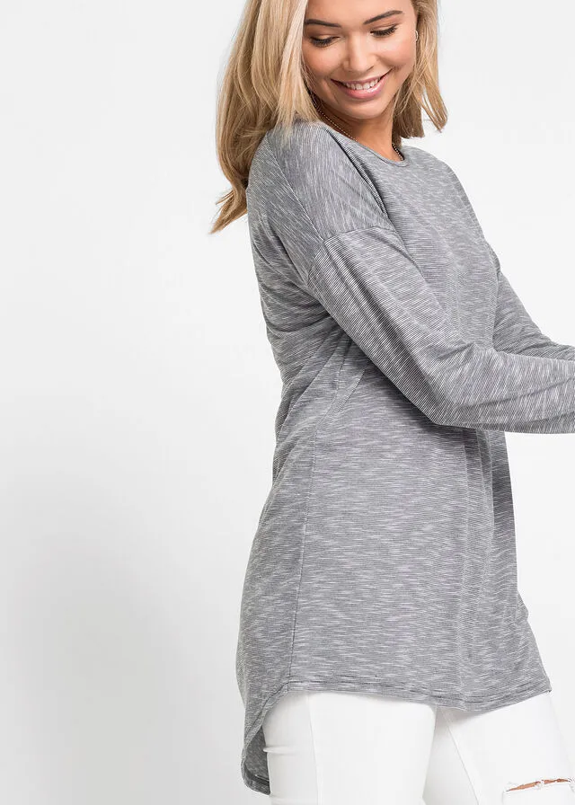 Camiseta de manga larga con aspecto jaspeado gris moteado
