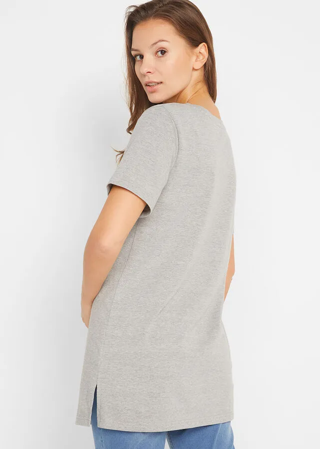 CAMISETA LARGA BáSICA CON CUELLO EN V Y MANGA CORTA (2 UNIDADES) GRIS CLARO JASPEADOGRIS OSCURO JASPEADO