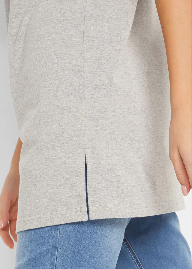 CAMISETA LARGA BáSICA CON CUELLO EN V Y MANGA CORTA (2 UNIDADES) GRIS CLARO JASPEADOGRIS OSCURO JASPEADO