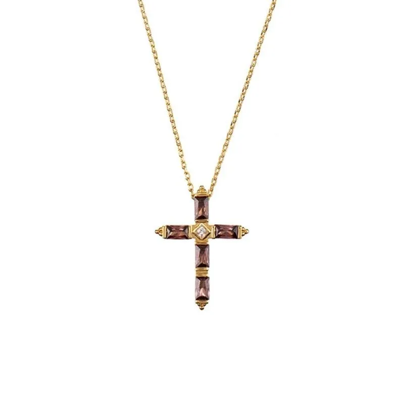 Collar AGATHA PARIS bañado en oro en forma de cruz