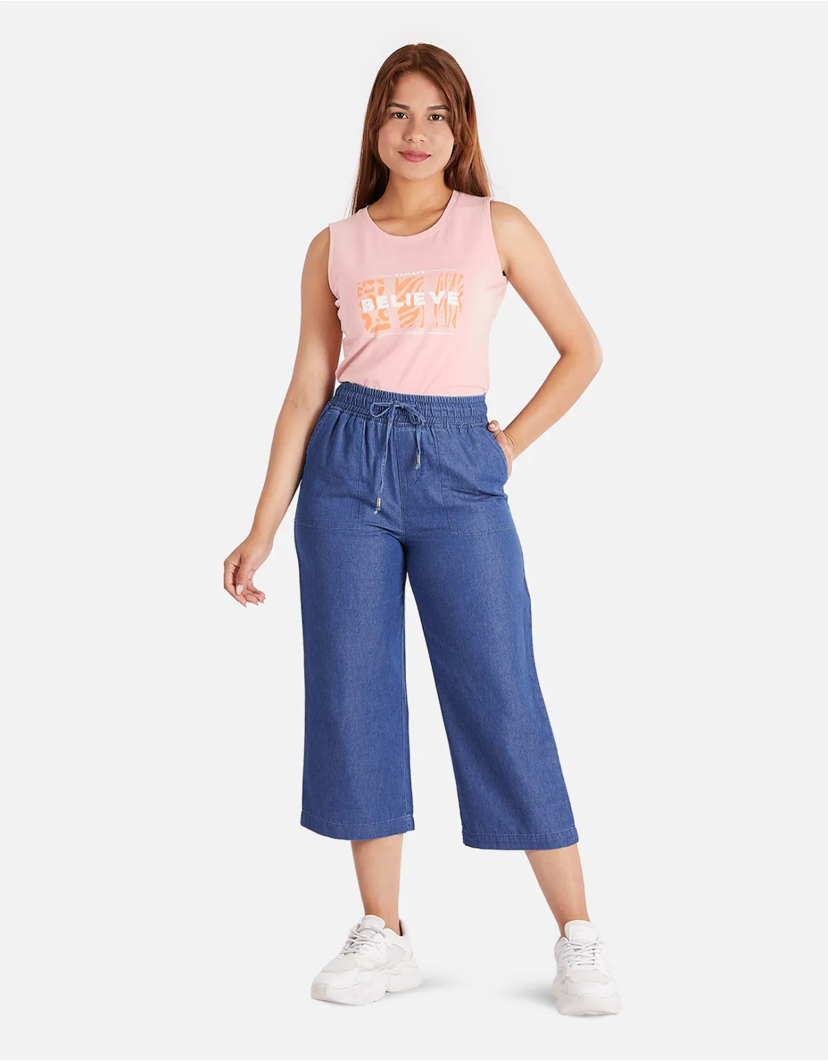 Cropped culotte azul tiro alto mm