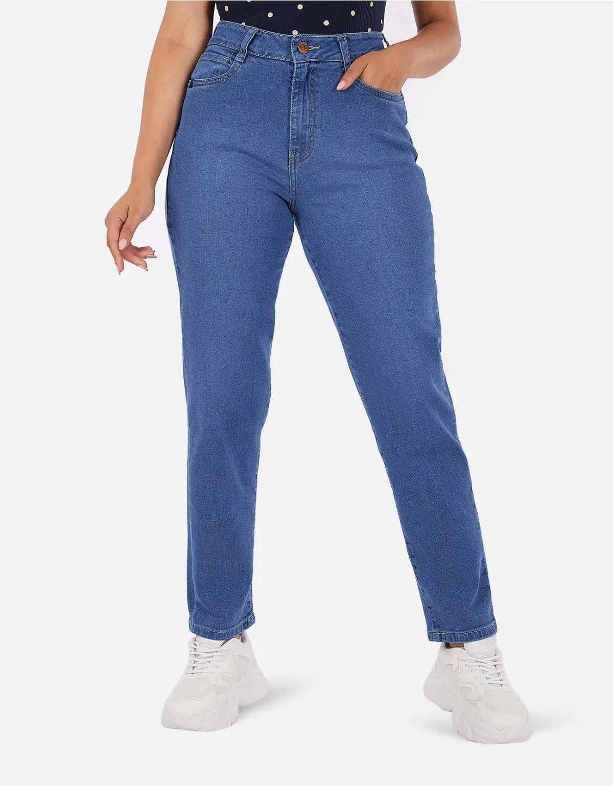 Jean boyfriend azul tiro alto mm