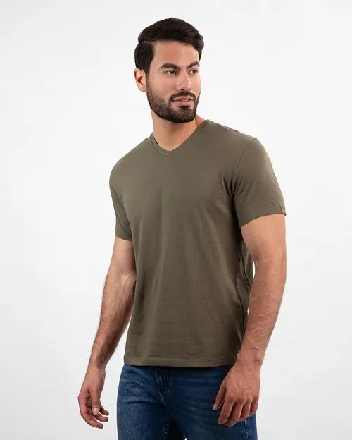 Pack de 3 polos Hombre Cuello V Blanco / Negro / Verde Militar