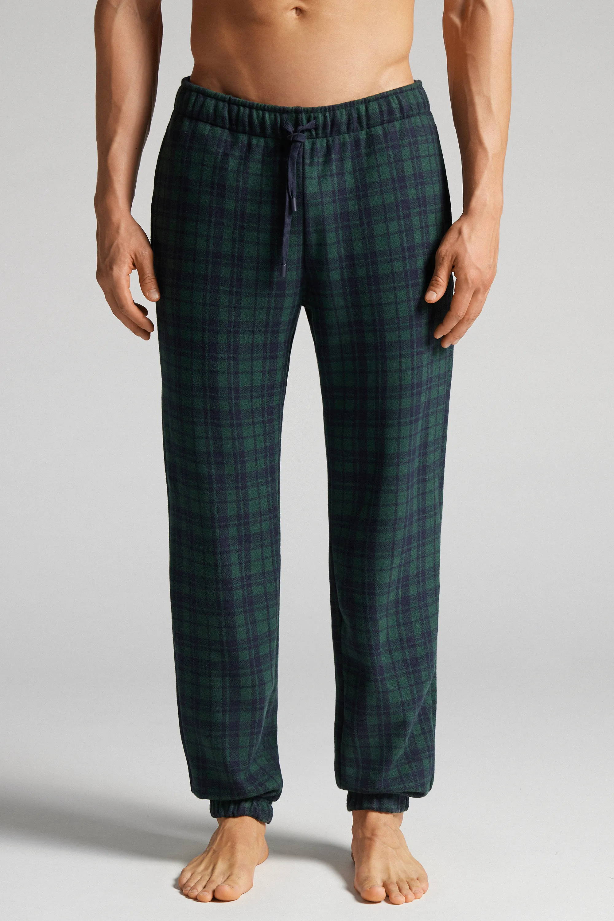 Pantalón Largo de Punto con Estampado Tartán Verde