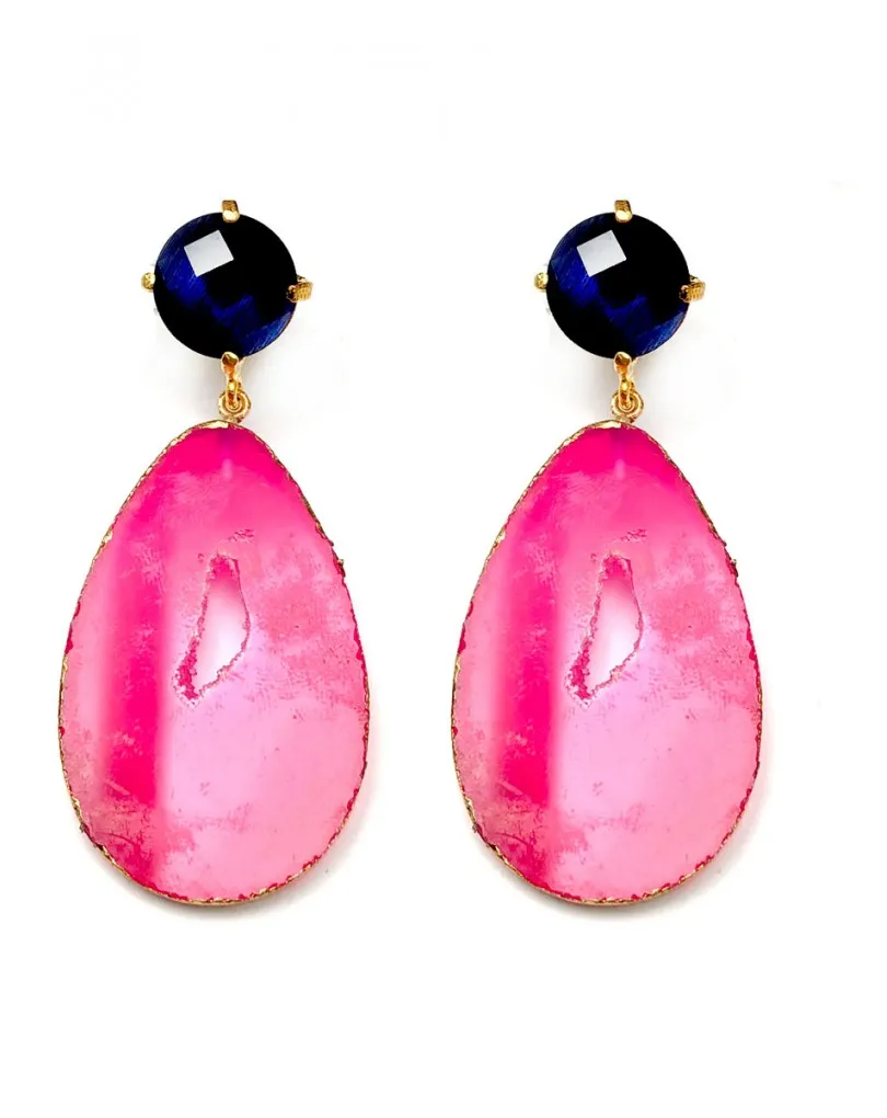 PENDIENTES MUJER PIEDRA FUCSIA JOYERIAS MADRID