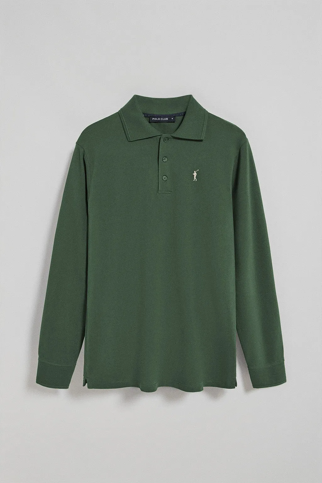 Polo de manga larga de tres botones en verde con logo Rigby Go