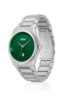 Reloj con esfera verde y pulsera de eslabones