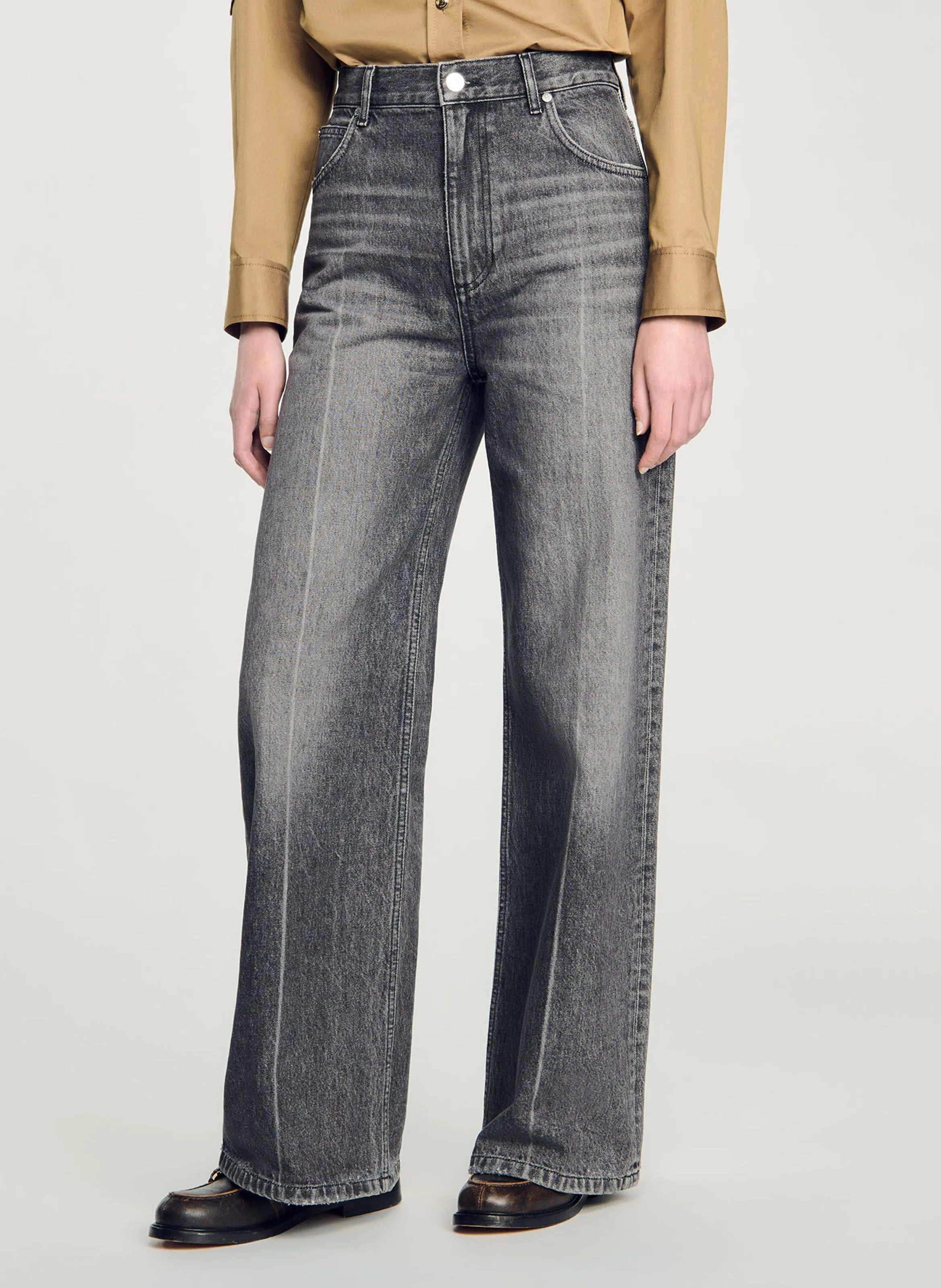 SANDRO Pantalón de algodón recto Csally en gris