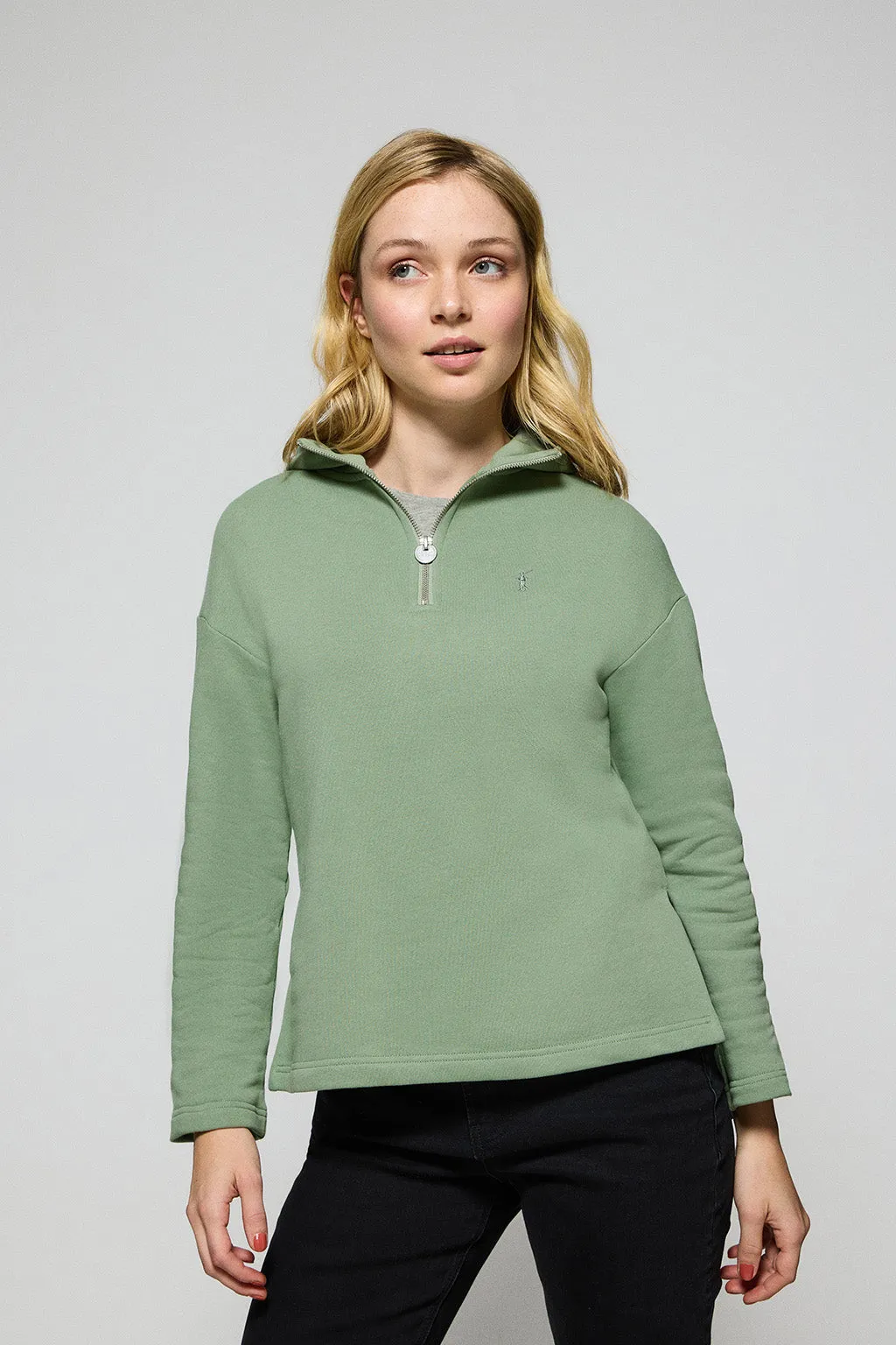 Sudadera Sinsajo verde jade con capucha y cremallera con logo Rigby Go