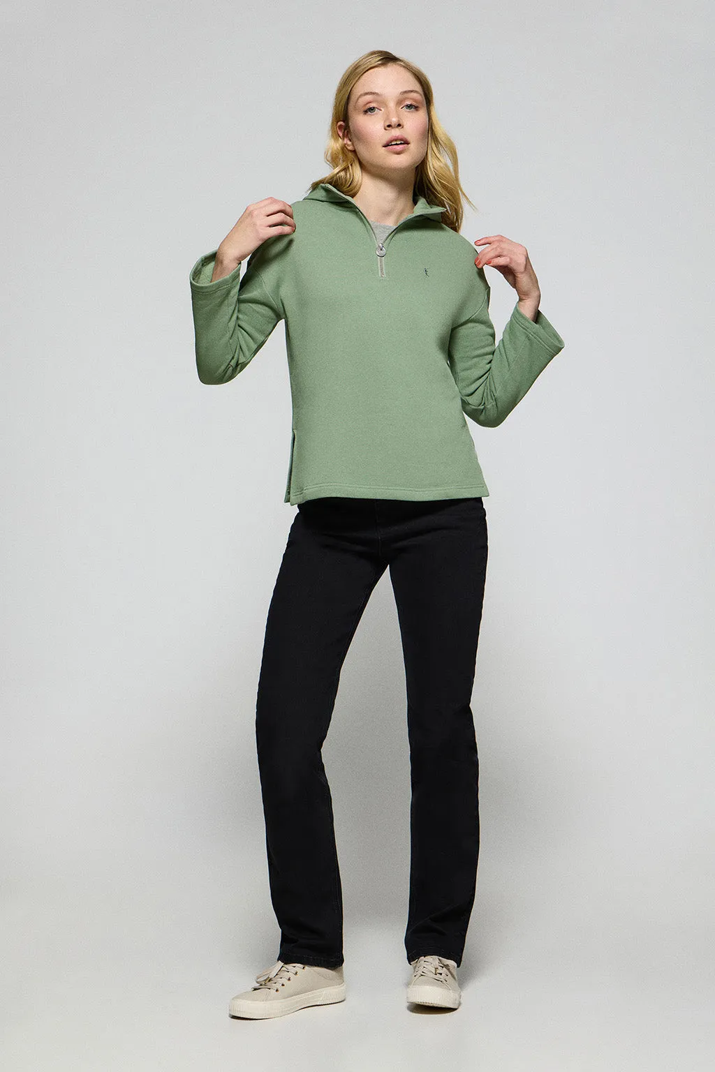 Sudadera Sinsajo verde jade con capucha y cremallera con logo Rigby Go