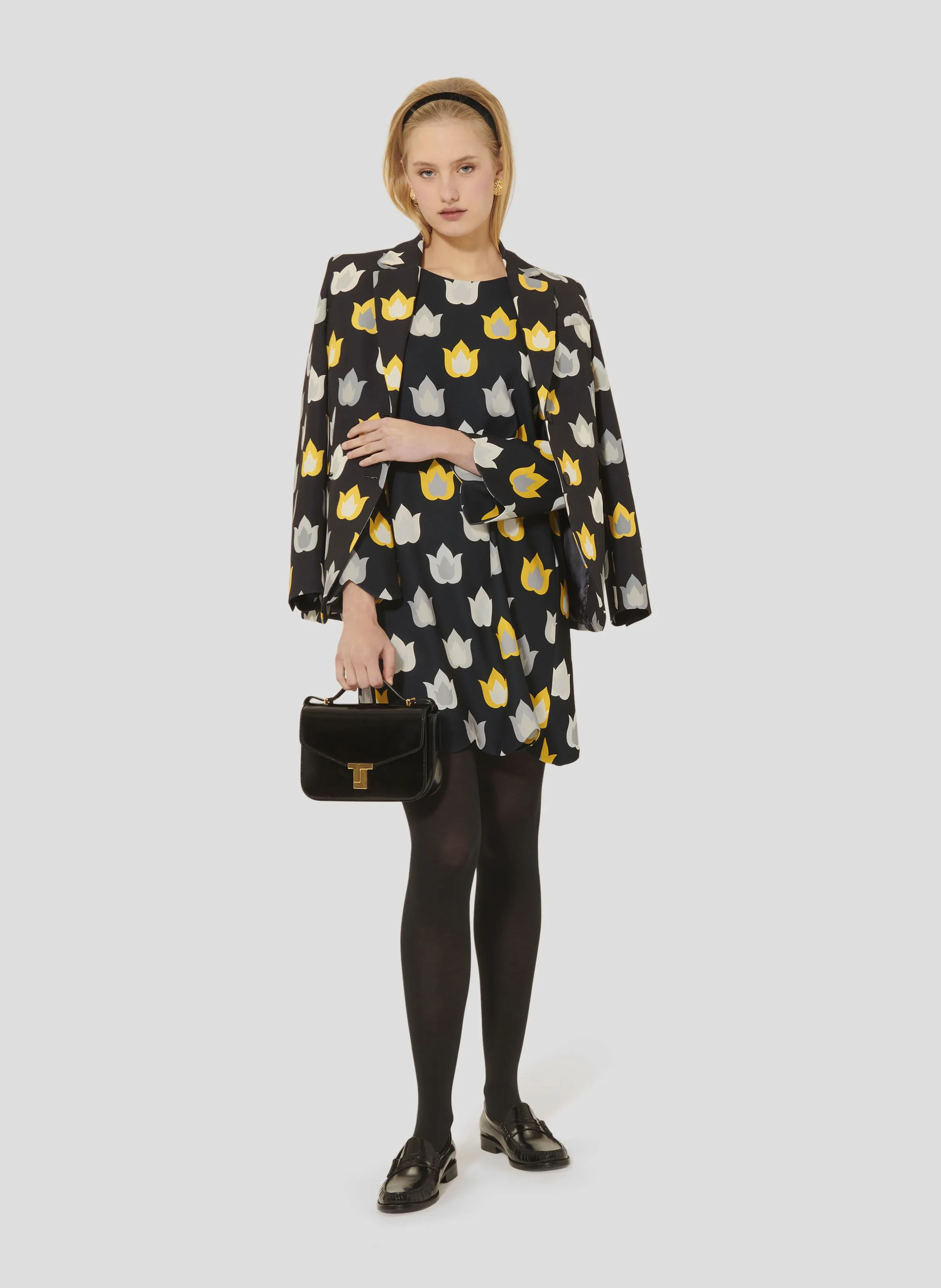 TARA JARMON RUODA  ROBE COURTE COL ROND IMPRIMéE EN GRIS