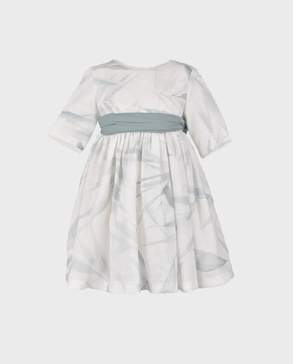 Vestido niña hojas verde agua