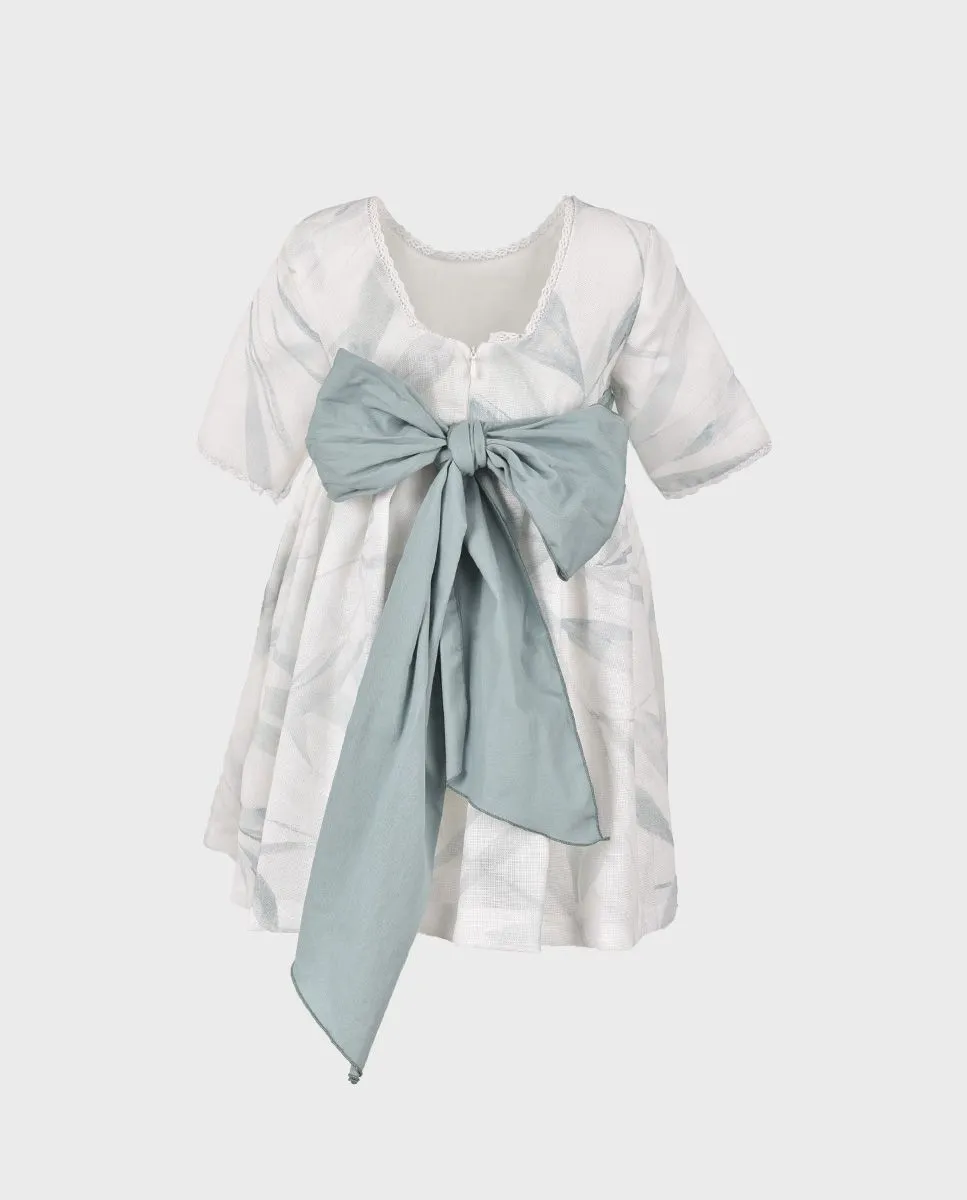 Vestido niña hojas verde agua