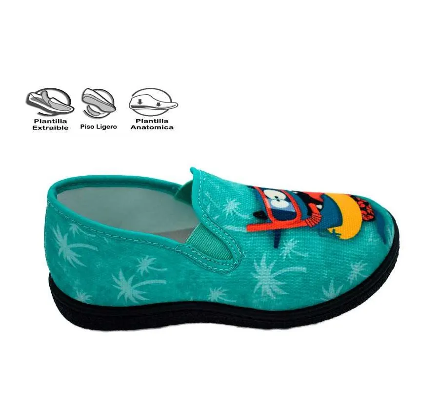 ZAPATILLA ROAL 12102 ELÁSTICOS TEXTIL VERDE SERIGRAFÍA MONSTRUO PLANTILLA PLUMAFLEX 26114