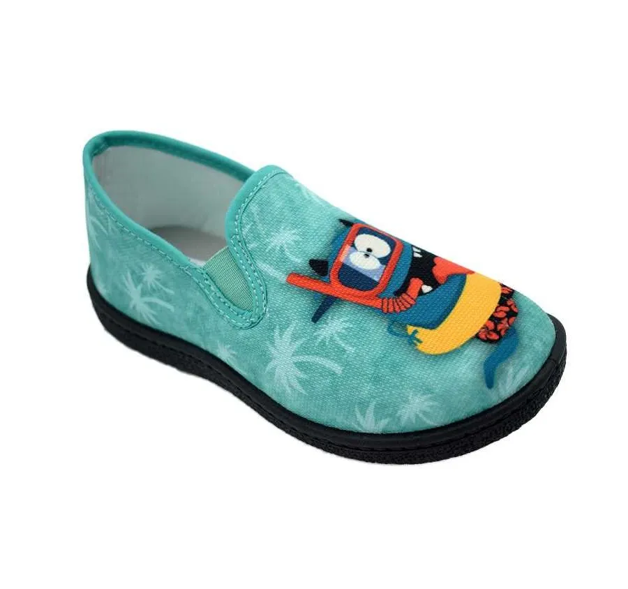 ZAPATILLA ROAL 12102 ELÁSTICOS TEXTIL VERDE SERIGRAFÍA MONSTRUO PLANTILLA PLUMAFLEX 26114